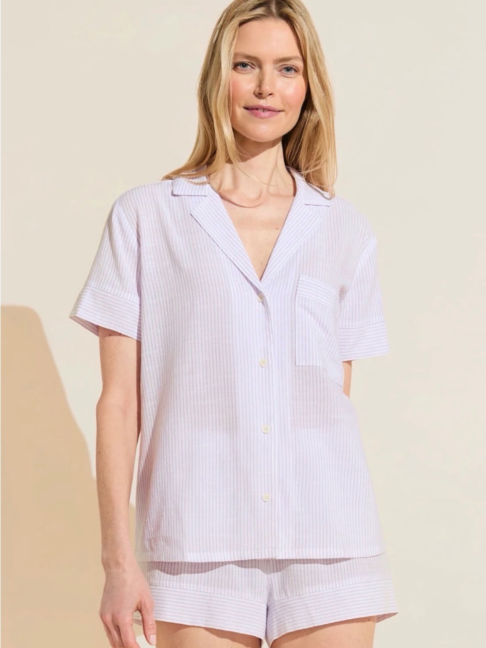 Eberjey Nautico Stripe Short Sleeve Shirt & Shorts Pajamas Lavender and White